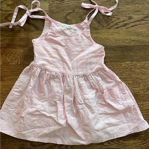 Pink linen tie strap toddler girl dress